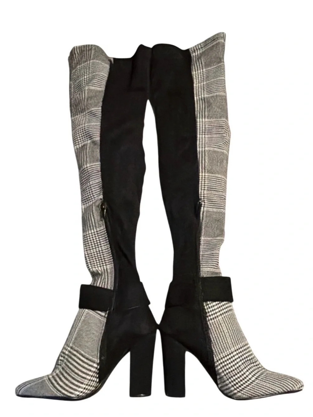 NWOT Black & Gray Houndstooth Over-the-Knee Block Heel Boots